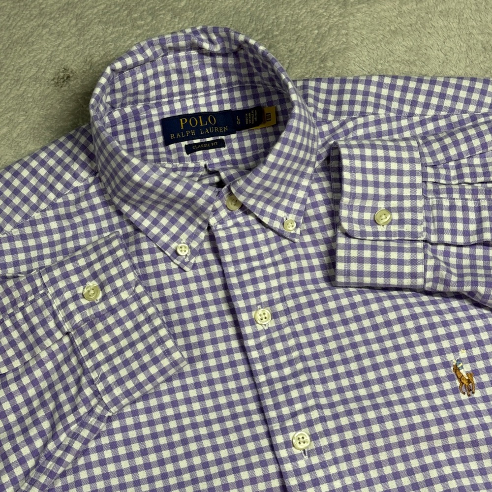 Polo Ralph Lauren Gingham Shirt Mens Large Purple Classic Fit Button Down Cotton
